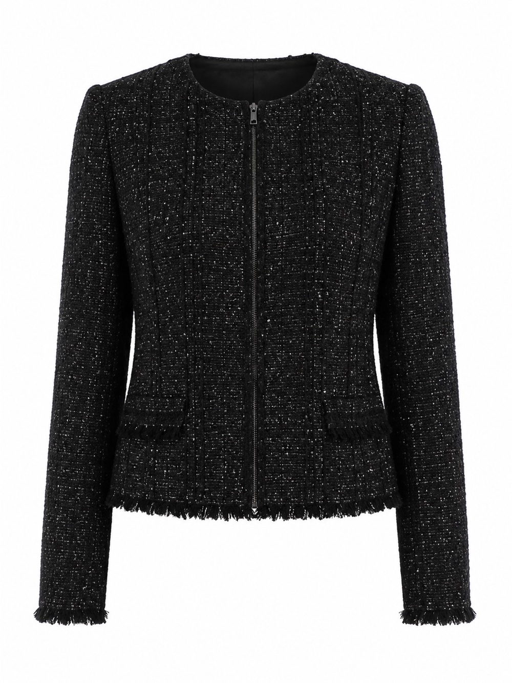 Burberry Black Tweed Zip-Front Blazer Jacket